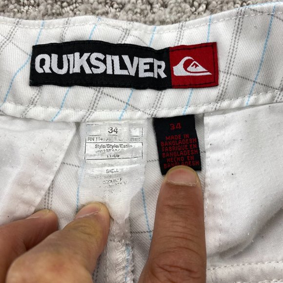 QUIKSILVER Shorts Men 34 White Blue Brown Plaid Short Pants Chino Casual Golf - Picture 5 of 13